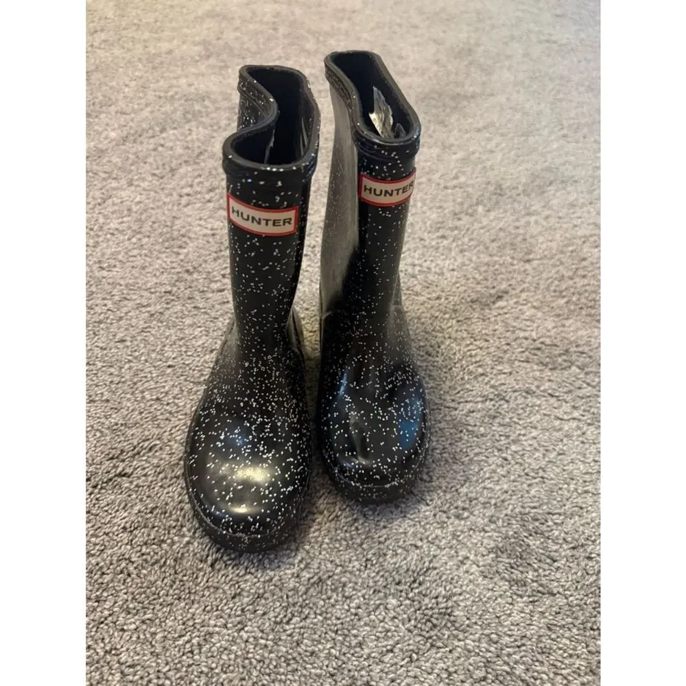 Hunter Black Glitter Speckle Rain Boots Sz 12